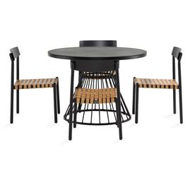 Ruokailuryhmä Cage Ø110cm, 4 Buckle-ruokatuolia, musta/ruskea