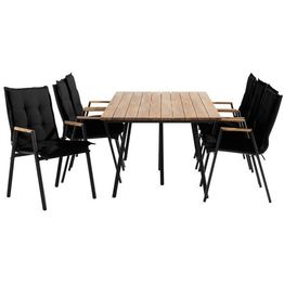 Ruokailuryhmä Trio 200x100cm, 6 Las Vegas -karmituolia, musta/tiikki + pehmusteet, eri värejä