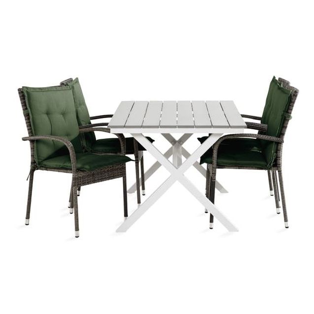 Ruokailuryhmä Tunis 150x90cm, 4 Thor Light -nojatuolia, harmaa/valkoinen + pehmusteet, eri värejä