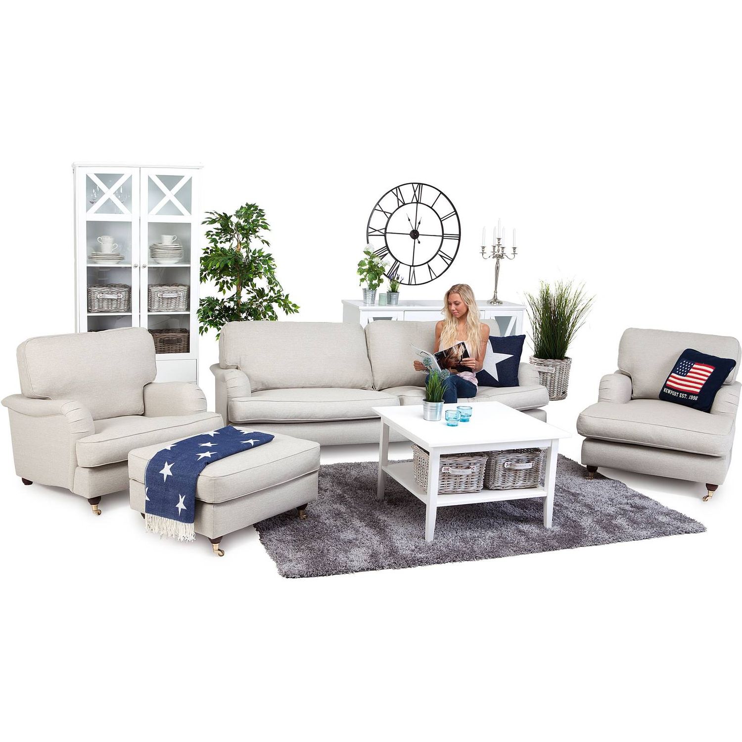 Sohvaryhmä Anita Loisto divaanilepotuolilla ja rahilla 5 ist beige