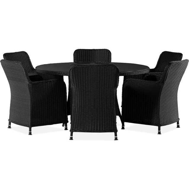 Ruokailuryhmä Comfort Garden Zunga 150cm pyöreä 6 tuolia musta