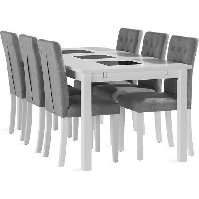 Jatkettava ruokailuryhmä Jasmin 180cm 6 Brunnevik tuolia valkoinen/harmaa