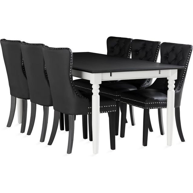 Ruokailuryhmä Hampton 190cm 6 Bergviken tuolia valkoinen/musta