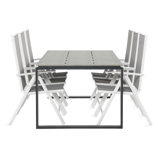 Ruokailuryhmä Turieno 210x100cm, 6 Maggie-tuolia valkoinen/harmaa