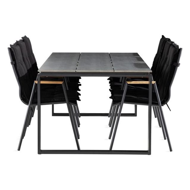 Ruokailuryhmä Turieno 210x100cm, 6 Las Vegas -karmituolia, musta/harmaa + mustat pehmusteet