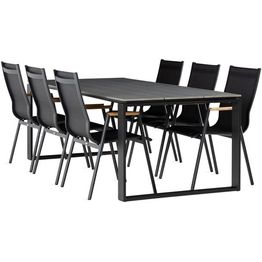 Ruokailuryhmä Turieno 210x100cm, 6 Las Vegas -nojatuolia, harmaa/musta