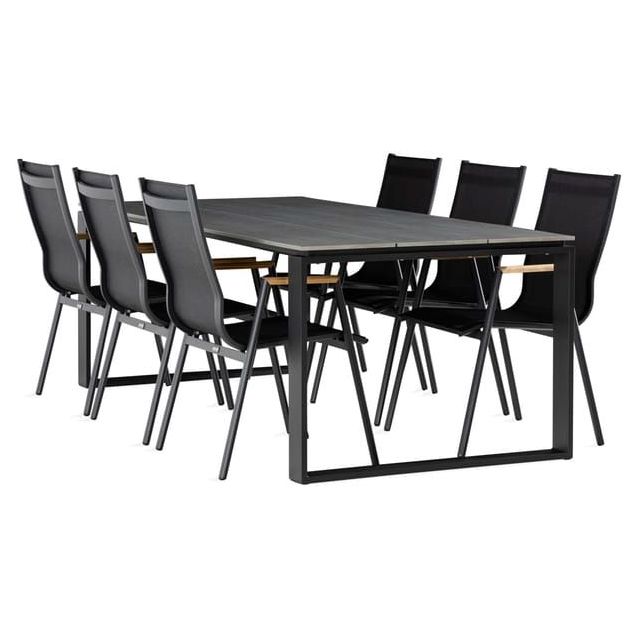 Ruokailuryhmä Turieno 210x100cm, 6 Las Vegas -nojatuolia, harmaa/musta