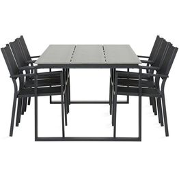 Ruokailuryhmä Turieno 210x100cm, 6 Tunis-tuolia, harmaa/musta