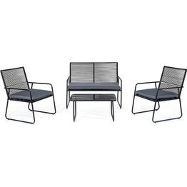 Sohvaryhmä Bornais 2-istuttava sohva + 2 tuolia + pöytä musta/harmaa