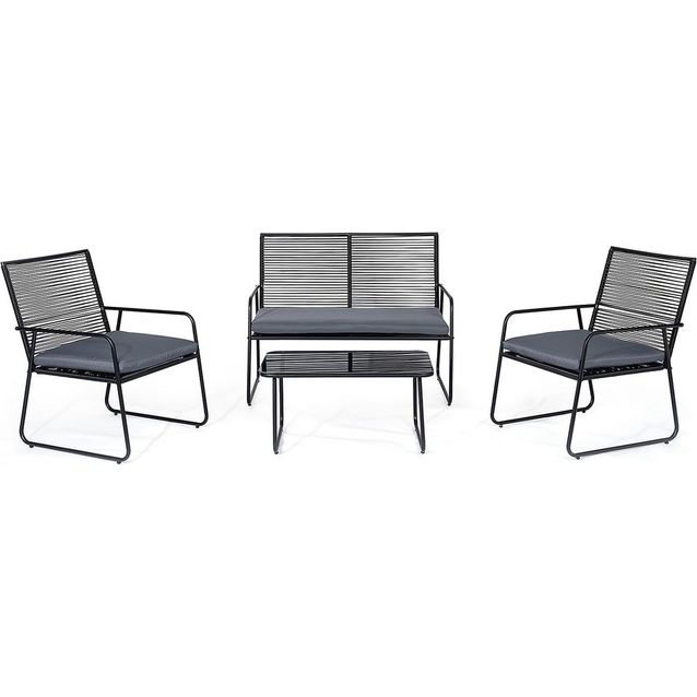 Sohvaryhmä Bornais 2-istuttava sohva + 2 tuolia + pöytä musta/harmaa