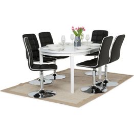 Ruokailuryhmä Arja 6:lla Siw tuolilla valkoinen/musta