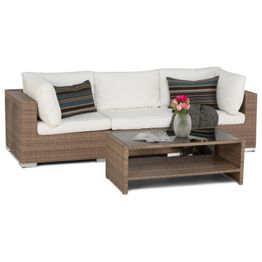 Oleskeluryhmä Bahamas 3-istuttava sohva + sohvapöytä hyllyllä hiekka/valkoinen