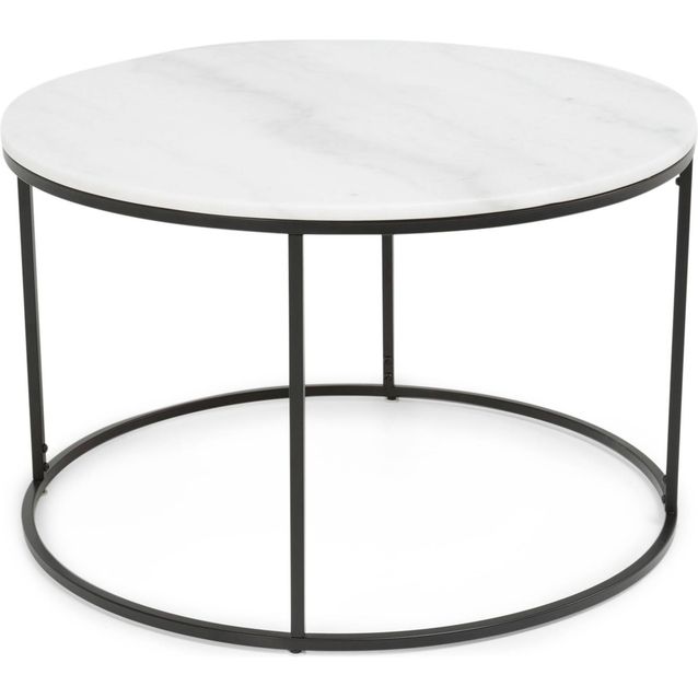 Sohvapöytä Olga Ø 80x50 cm valkoinen marmori/teräs mustilla jaloilla 