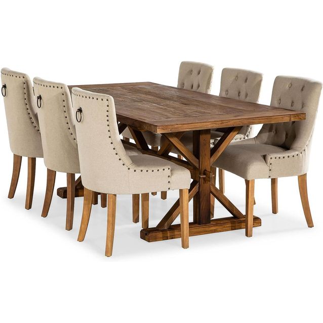 Jatkettava ruokailuryhmä Bloomington Lyon 200cm 6 Viktoria tuolia ruskea/beige