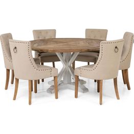Ruokailuryhmä Bloomington Lyon 150cm pyöreä 6 Viktoria tuolia beige