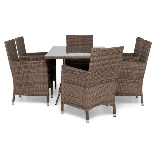 Ruokailuryhmä Thor 140x90cm, 6 Thor-nojatuolia, hiekka