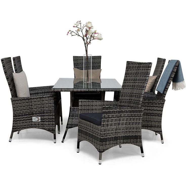 Ruokailuryhmä Thor 140x90cm, 6 Jenny-tuolia, harmaa + harmaat pehmusteet