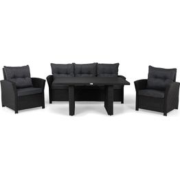 Sohvaryhmä James 3-istuttava sohva + 2 tuolia + pöytä musta/harmaa