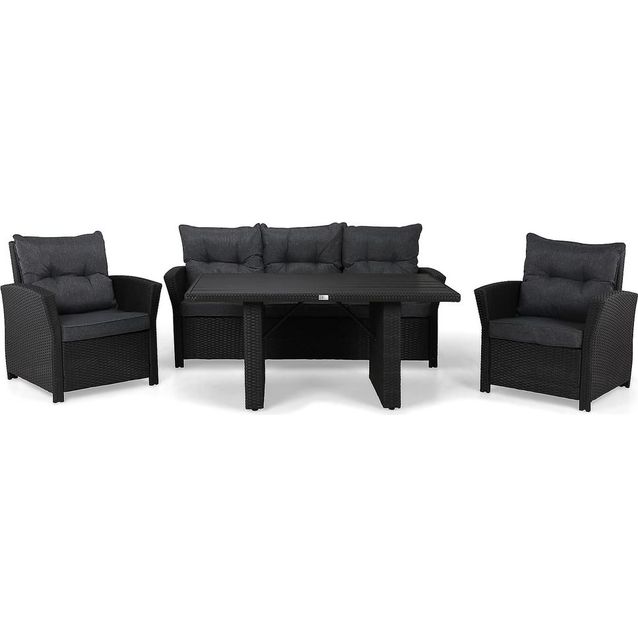 Sohvaryhmä James 3-istuttava sohva + 2 tuolia + pöytä musta/harmaa