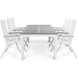 Ruokailuryhmä Monaco 220-280cm, 6 Monaco Light -tuolia, valkoinen