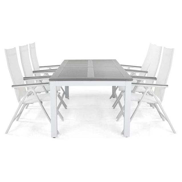 Ruokailuryhmä Monaco 220-280cm, 6 Monaco Light -tuolia, valkoinen