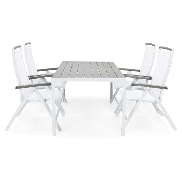 Ruokailuryhmä Tunis 150x90cm, 4 Monaco Lyx -säätötuolia, valkoinen/harmaa