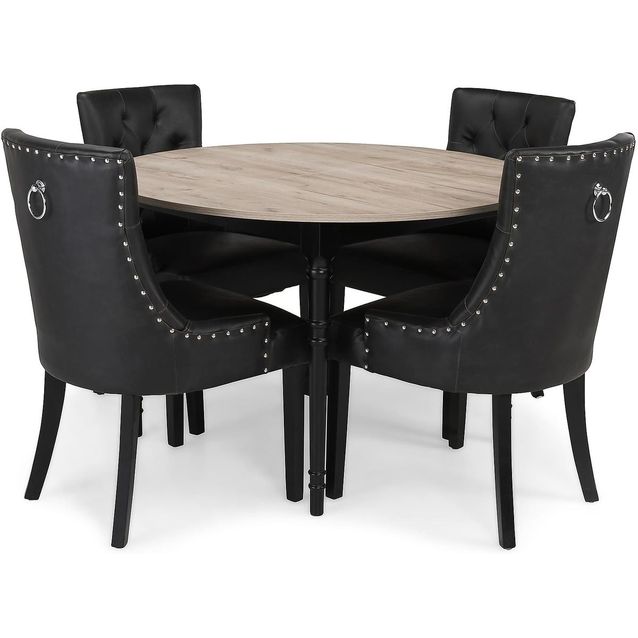 Ruokailuryhmä Manor House Erin 115cm pyöreä 4 tuva tuolia beige/musta