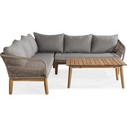 Oleskeluryhmä Morocco 5-istuttava sohva + pöytä akaasia/beige