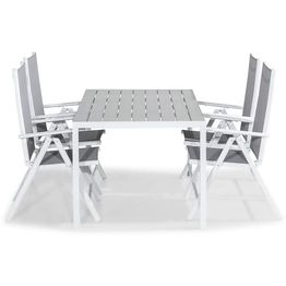 Ruokailuryhmä Tunis 150x90cm, 4 Maggie-tuolia, valkoinen/harmaa