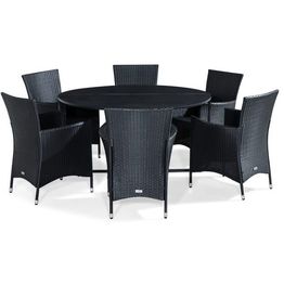 Ruokailuryhmä Flippy Ø140cm, 6 Thor-nojatuolia, musta