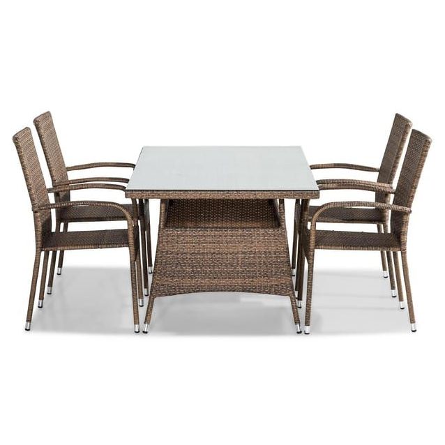 Ruokailuryhmä Thor 140x90cm, 4 Thor Light -tuolia, hiekka