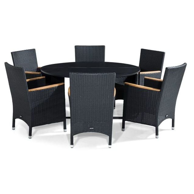 Ruokailuryhmä Flippy Ø140cm, 6 Thor Lyx -nojatuolia, musta/tiikki