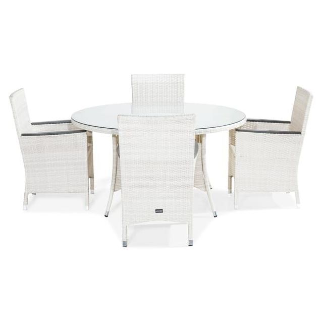 Ruokailuryhmä Thor Ø140cm, 4 Thor Lyx -nojatuolia, valkoinen/harmaa