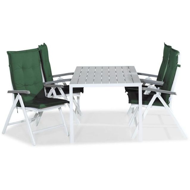 Ruokailuryhmä Tunis 150x90cm, 4 Monaco Lyx -tuolia, valkoinen/harmaa + pehmusteet, eri värejä