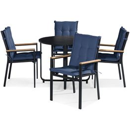 Parvekeryhmä Flippy Ø90cm, 4 Las Vegas -tuolia, musta/tiikki + pehmusteet, eri värejä