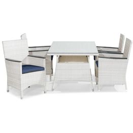 Ruokailuryhmä Thor 140x90cm, 4 Thor Lyx -nojatuolia, valkoinen/harmaa + siniset pehmusteet
