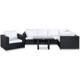 Oleskeluryhmä Bahamas 6, nojatuoli, pöytä, kulma, musta/valkoinen, oikea-vasen