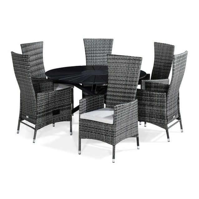 Ruokailuryhmä Finnhamn Ø140cm, 6 Jenny-tuolia + pehmusteet, eri värejä