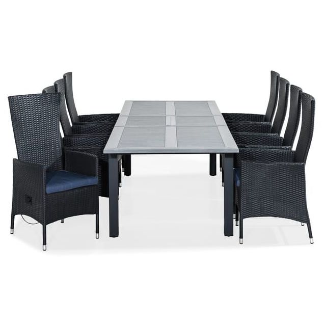 Ruokailuryhmä Monaco 220-280x100cm, 8 Jenny-tuolia + pehmusteet, eri värejä