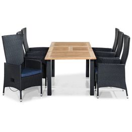 Ruokailuryhmä Las Vegas 152-210x90cm, 6 Jenny-tuolia, musta/tiikki + pehmusteet, eri värejä