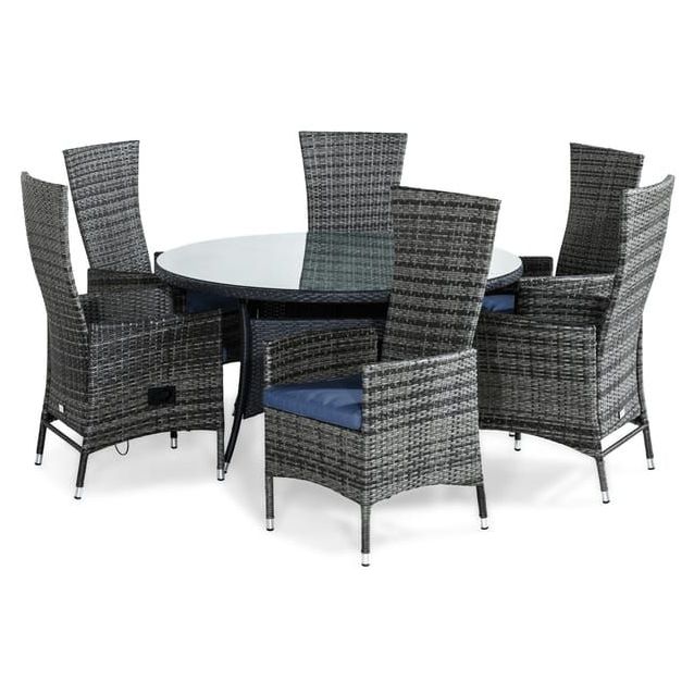 Ruokailuryhmä Thor Ø140cm, 6 Jenny-tuolia, harmaa/musta + pehmusteet, eri värejä