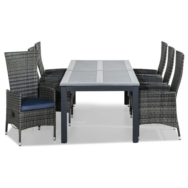 Ruokailuryhmä Monaco 220-280x100cm, 6 Jenny-tuolia + pehmusteet, eri värejä