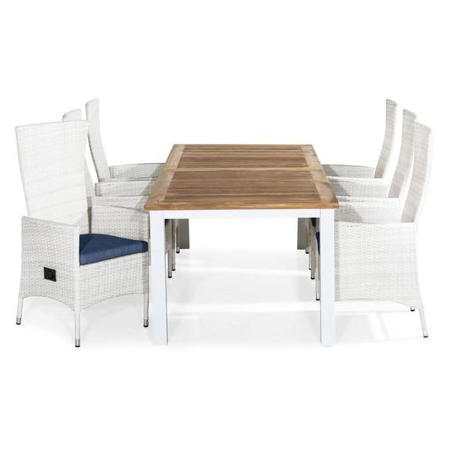 Ruokailuryhmä Las Vegas 220-280x100cm, 6 Jenny-tuolia + pehmusteet