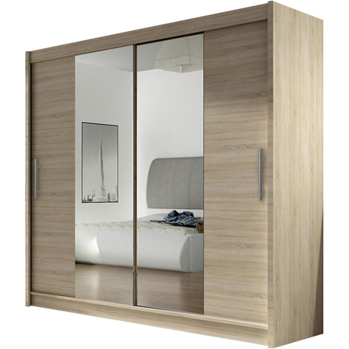 Liukuovivaatekaappi Prag 180cm kapea peili tammi