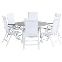 Ruokailuryhmä Tunis Ø140cm, 6 Monaco Light -tuolia, valkoinen/harmaa
