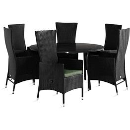 Ruokailuryhmä Tunis Ø140cm, 6 Jenny-tuolia, musta + pehmusteet, eri värejä