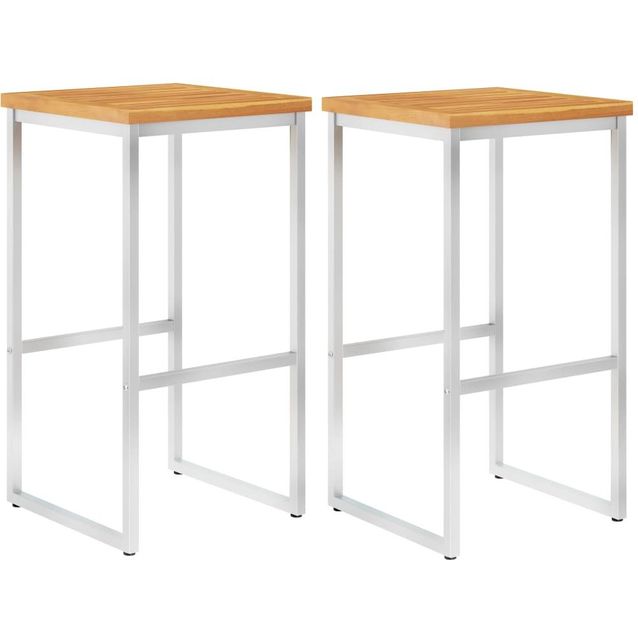 Baarituolit 2 kpl täysi akaasiapuu ja ruostumaton teräs_1