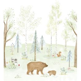 Kuvatapetti Casadeco The Enchanted Forest With Bear Vert Foret, eri kokoja