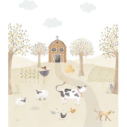 Kuvatapetti Casadeco The Farm Adventures With Cow Naturel, eri kokoja
