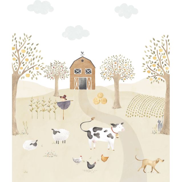 Kuvatapetti Casadeco The Farm Adventures With Cow S Naturel 200x250cm (88337005)